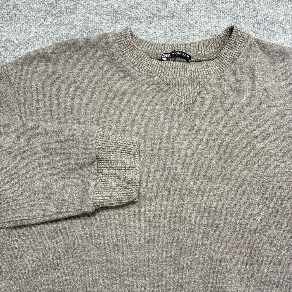ZARA Women Knit Cropped Sweater Taupe Size M Long Sleeve Crew Neck